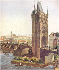 Karlův most a Staroměstská mostecká věž (namaloval Vincenc Morstadt 1830)