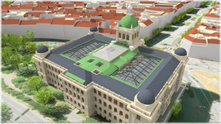 Letecký pohled na budovu po rekonstrukci