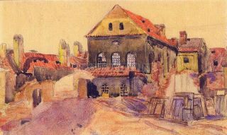 Cikánova synagoga během asanace (1906) - Jan Minařík