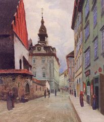 Staronová synagoga a židovská radnice kolem 1910 - Jan Minařík