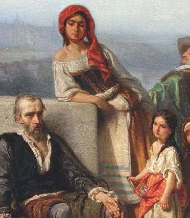 Jaroslav Čermák (1830–1878): Šimon Lomnický žebrá na pražském mostě, 1853